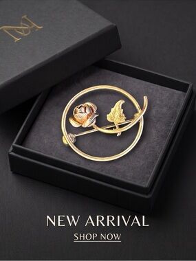 Vintage Krementz Two-Tone Gold Filled Rose & Leaf Circle Brooch